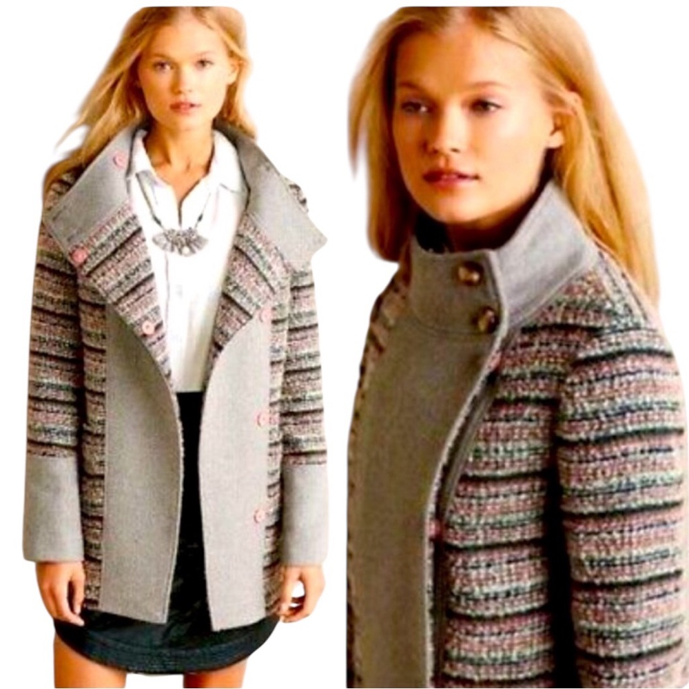 Anthropologie Boho Confetti Cocoon Boucle Wool Blend Fall Coat Cartonnier S